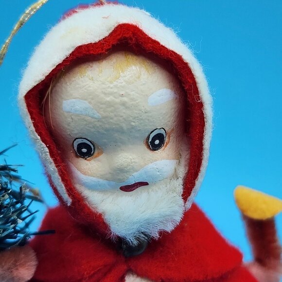 1950s Santa Claus Ornament Japan Red Felt Delta Novelty Bottle Brush Tree - Picture 3 of 10